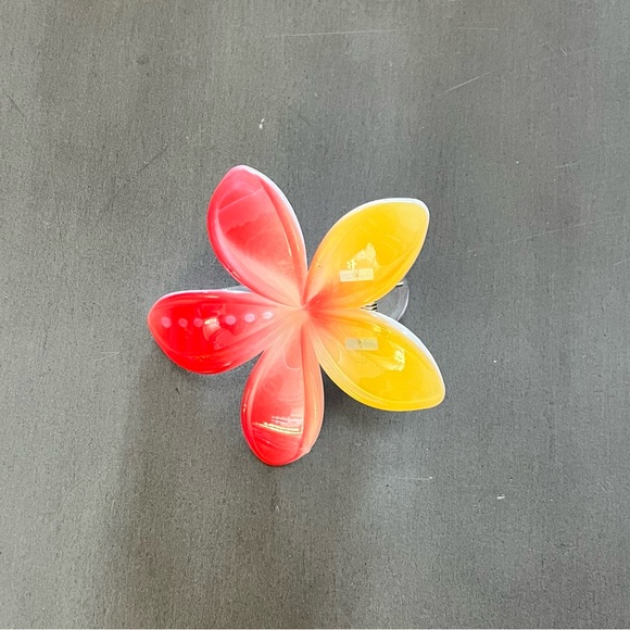 Red Orange Yellow Plumeria Floral Flower Duck Bill 3" Lobster Claw Hair Clip - Picture 2 of 4